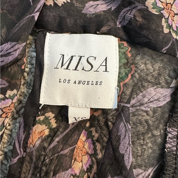 MISA Los Angeles Lulu Floral Top XS blouse long sleeve sheer tie bow black mock - Picture 10 of 16